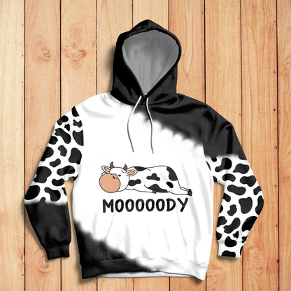 Cow Mooody Pullover Premium Hoodie Black & White, Perfect Outfit For Men And Women On Christmas New Year Autumn Winter