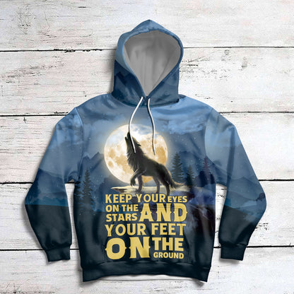 Wolf Pullover Premium Hoodie Keep your eyes on the stars, Perfect Outfit For Men And Women On Christmas New Year Autumn Winter