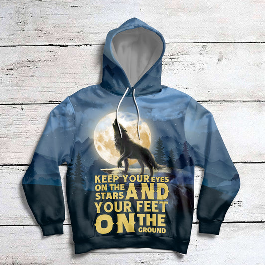 Wolf Pullover Premium Hoodie Keep your eyes on the stars, Perfect Outfit For Men And Women On Christmas New Year Autumn Winter