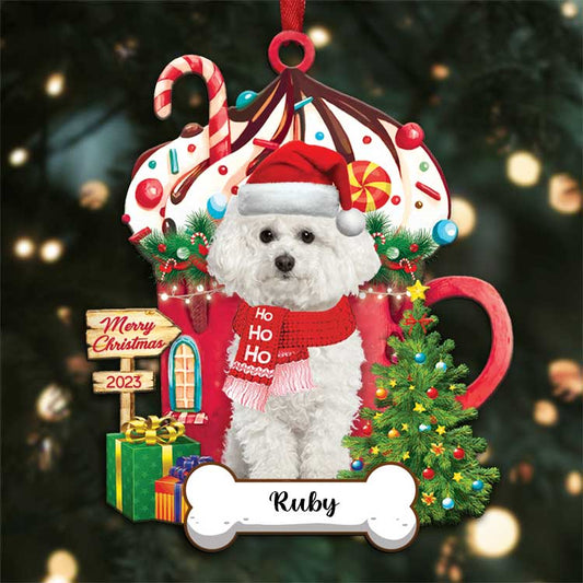 Bichon Frise Merry Christmas 2023 Ornament Custom Name, Custom Shape Ornament for Christmas, Ornament for Dog Lover