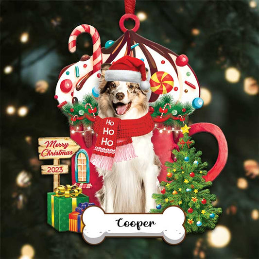 Border Collies HoHoHo Merry Christmas 2023 Ornament Custom Name, Custom Shape Ornament for Christmas, Ornament for Dog Lover