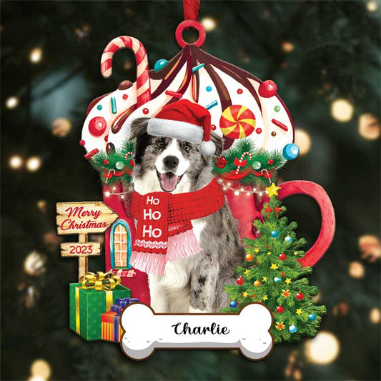 Border Collie HoHoHo Merry Christmas 2023 Ornaments Custom Name, Custom Shape Ornament for Christmas, Ornament for Dog Lovers