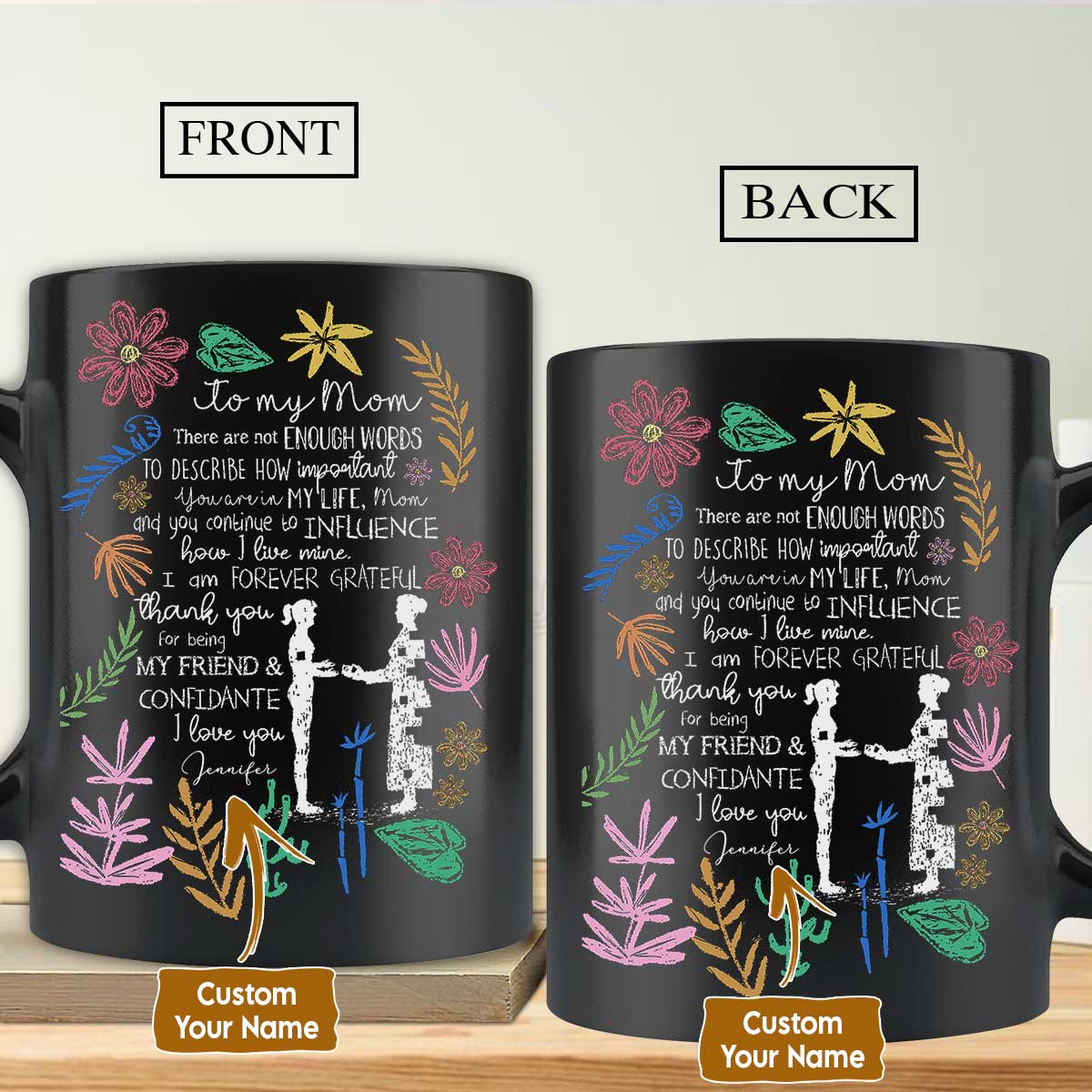 Gift For Mom Personalized Mug - Daughter to mom, Flower frame Mug, Being my friend and confidante Mug - Custom Gift For Mother's Day, Presents for Mom