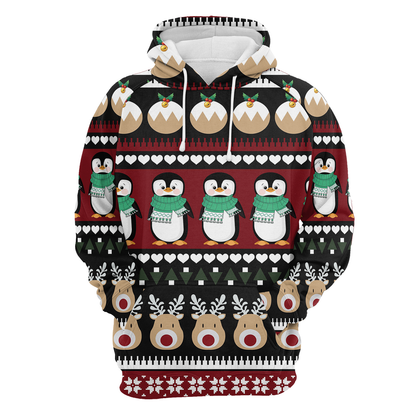 Penguin & Reindeer Christmas Pullover Premium Hoodie, Perfect Outfit For Men And Women On Christmas New Year Autumn Winter