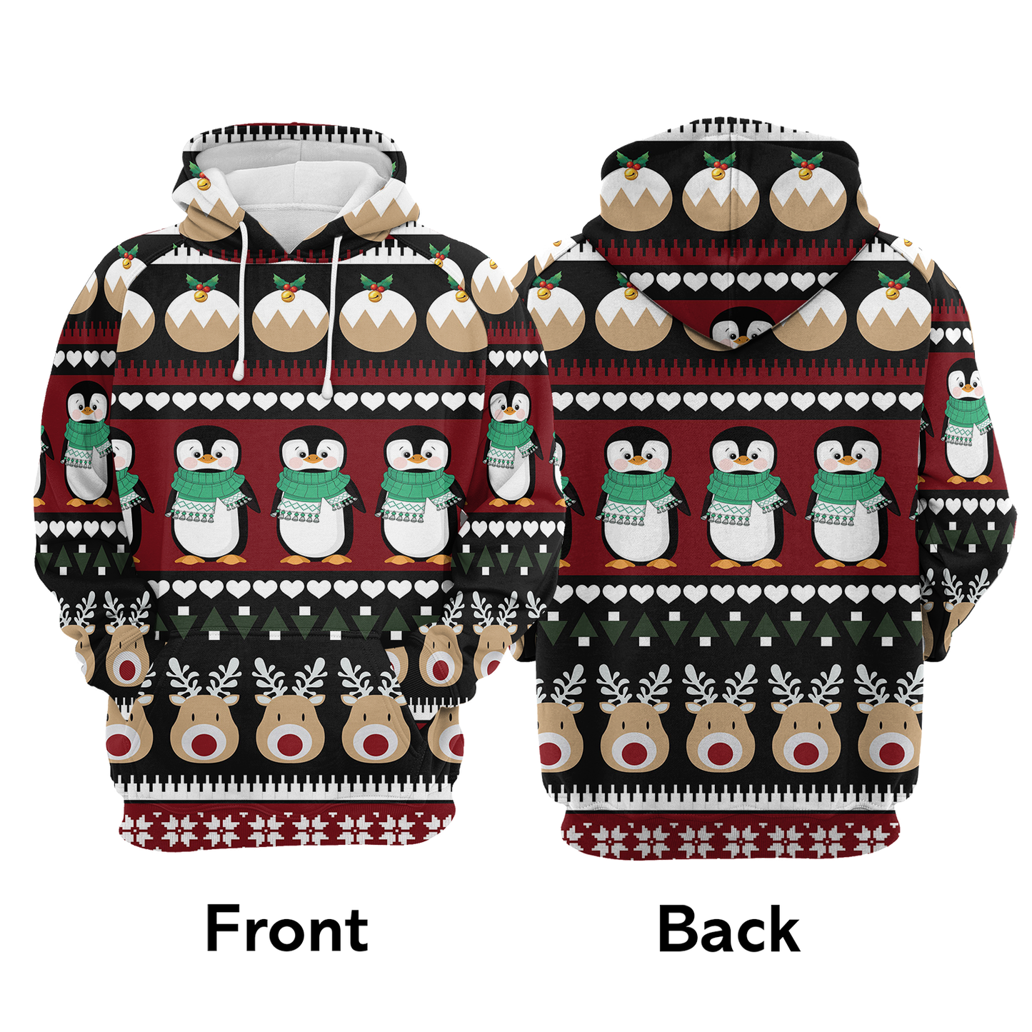 Penguin & Reindeer Christmas Pullover Premium Hoodie, Perfect Outfit For Men And Women On Christmas New Year Autumn Winter