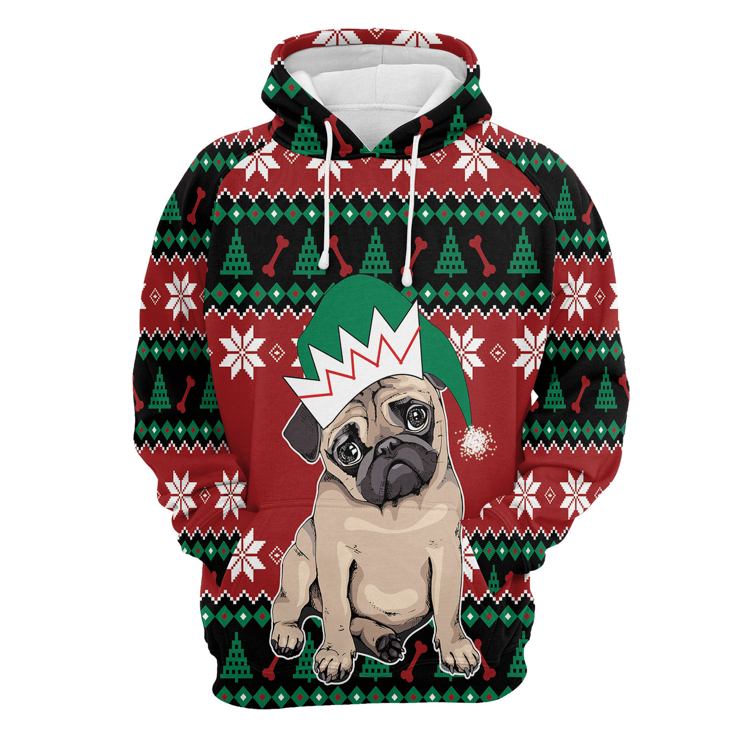 Pug Christmas Pattern Pullover Premium Hoodie, Perfect Outfit For Men And Women On Christmas New Year Autumn Winter