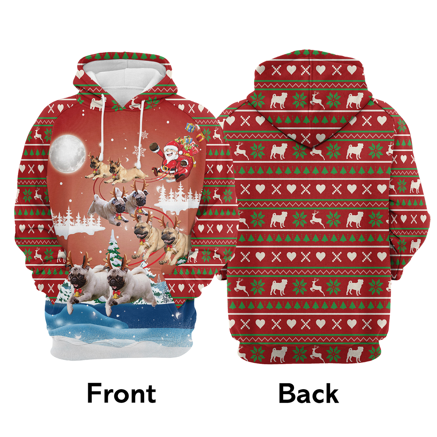 Pug Reindeer Merry Christmas Pullover Premium Hoodie, Perfect Outfit For Men And Women On Christmas New Year Autumn Winter