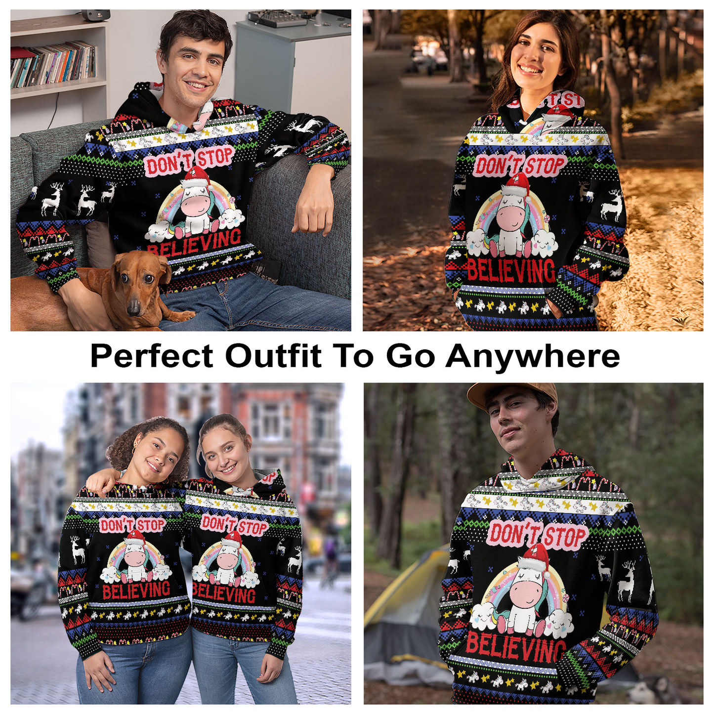Unicorn Pullover Premium Hoodie Don't Stop Believing, Perfect Outfit For Men And Women On Christmas New Year Autumn Winter