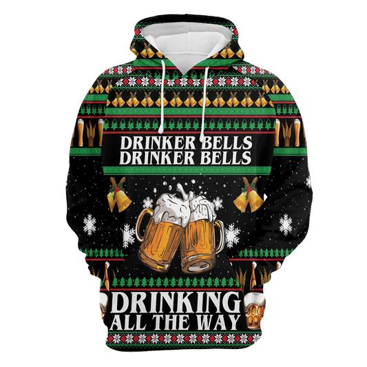 Beer Pullover Premium Hoodie Drinker Bells Drinking All The Way, Perfect Outfit For Men And Women On Christmas New Year Autumn Winter