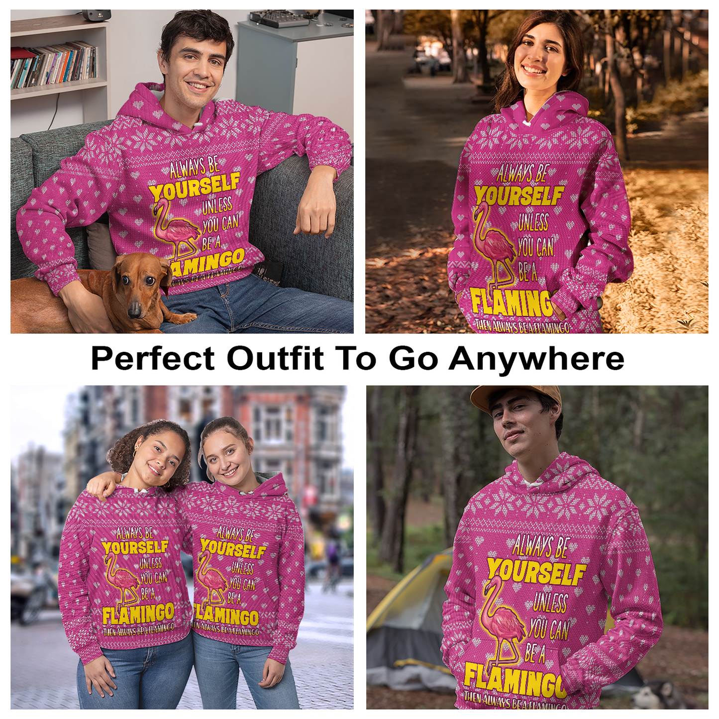 Flamingo Pullover Premium Hoodie Always Be Yourself, Perfect Outfit For Men And Women On Christmas New Year Autumn Winter