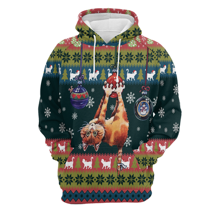 Cat Hanging on Christmas Tree Pullover Premium Hoodie, Perfect Outfit For Men And Women On Christmas New Year Autumn Winter