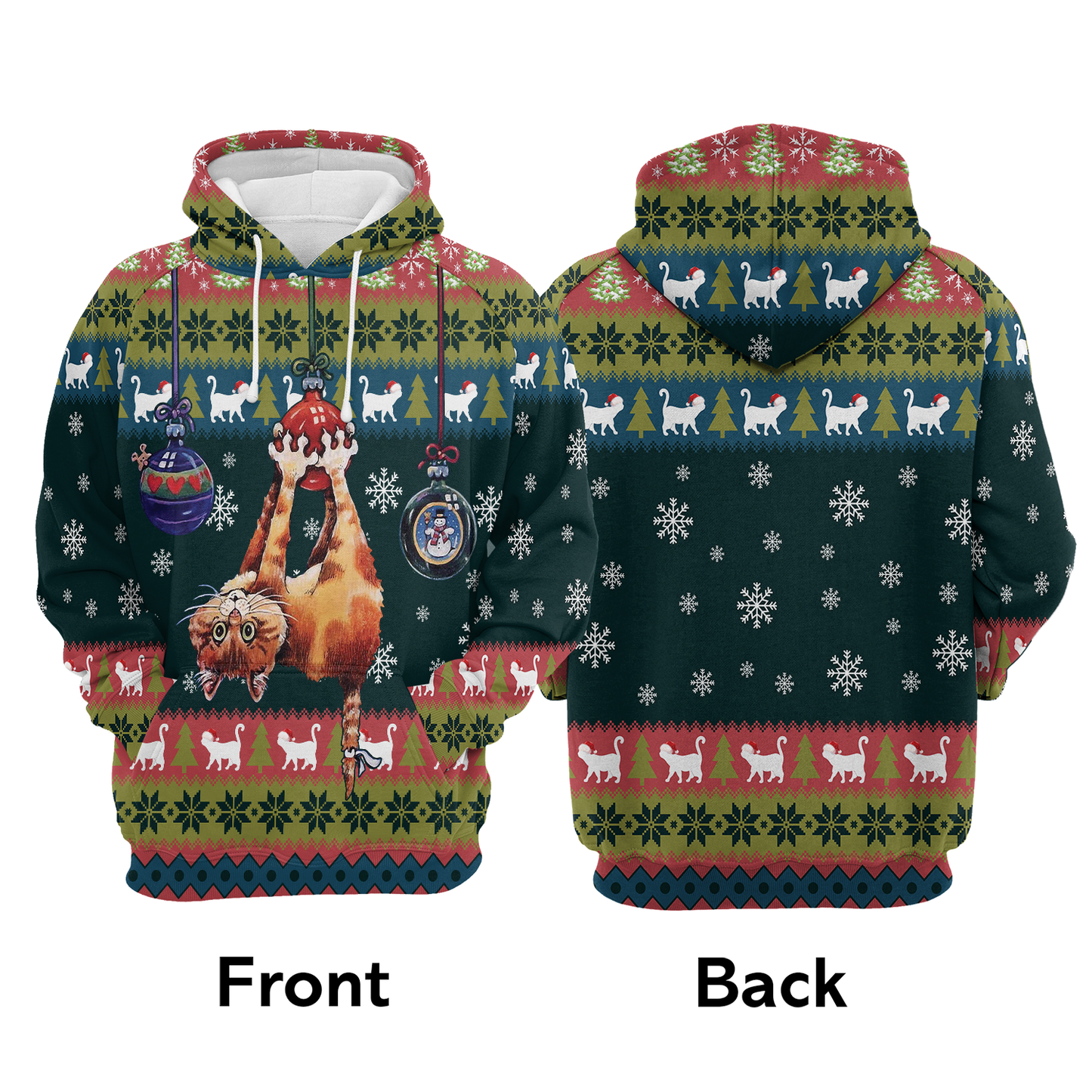 Cat Hanging on Christmas Tree Pullover Premium Hoodie, Perfect Outfit For Men And Women On Christmas New Year Autumn Winter