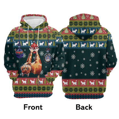 Cat Hanging on Christmas Tree Pullover Premium Hoodie, Perfect Outfit For Men And Women On Christmas New Year Autumn Winter