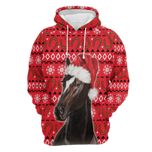 Horse Santa Hat Pullover Premium Hoodie, Perfect Outfit For Men And Women On Christmas New Year Autumn Winter