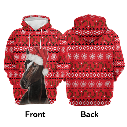 Horse Santa Hat Pullover Premium Hoodie, Perfect Outfit For Men And Women On Christmas New Year Autumn Winter