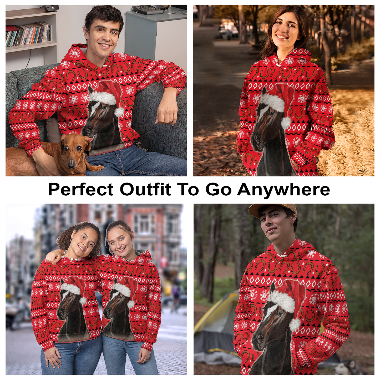 Horse Santa Hat Pullover Premium Hoodie, Perfect Outfit For Men And Women On Christmas New Year Autumn Winter
