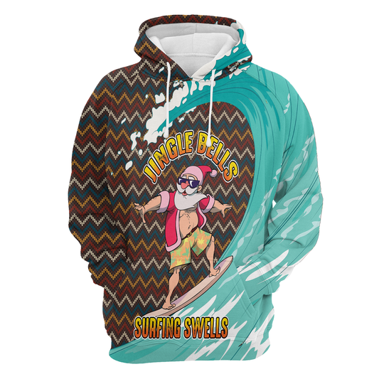 Santa Surfing Pullover Premium Hoodie Jingle Bells Surfing Swells, Perfect Outfit For Men And Women On Christmas New Year Autumn Winter