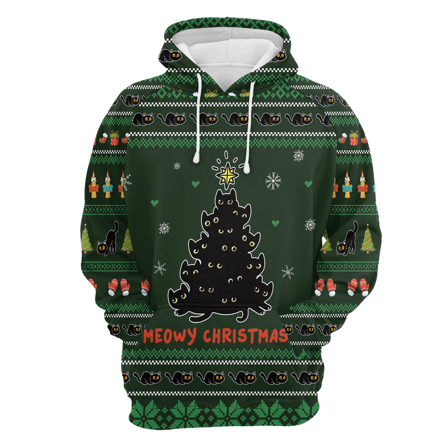 Meowy Christmas Black Cat Pullover Premium Hoodie, Perfect Outfit For Men And Women On Christmas New Year Autumn Winter