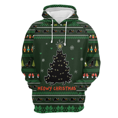Meowy Christmas Black Cat Pullover Premium Hoodie, Perfect Outfit For Men And Women On Christmas New Year Autumn Winter