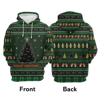 Meowy Christmas Black Cat Pullover Premium Hoodie, Perfect Outfit For Men And Women On Christmas New Year Autumn Winter