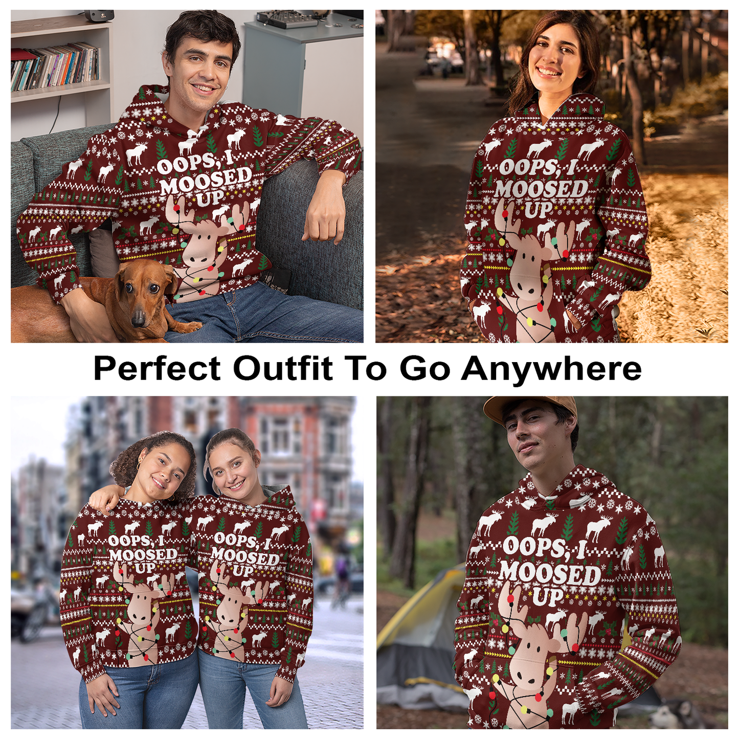 Christmas Moose Pullover Premium Hoodie Oops, I Moosed Up, Perfect Outfit For Men And Women On Christmas New Year Autumn Winter