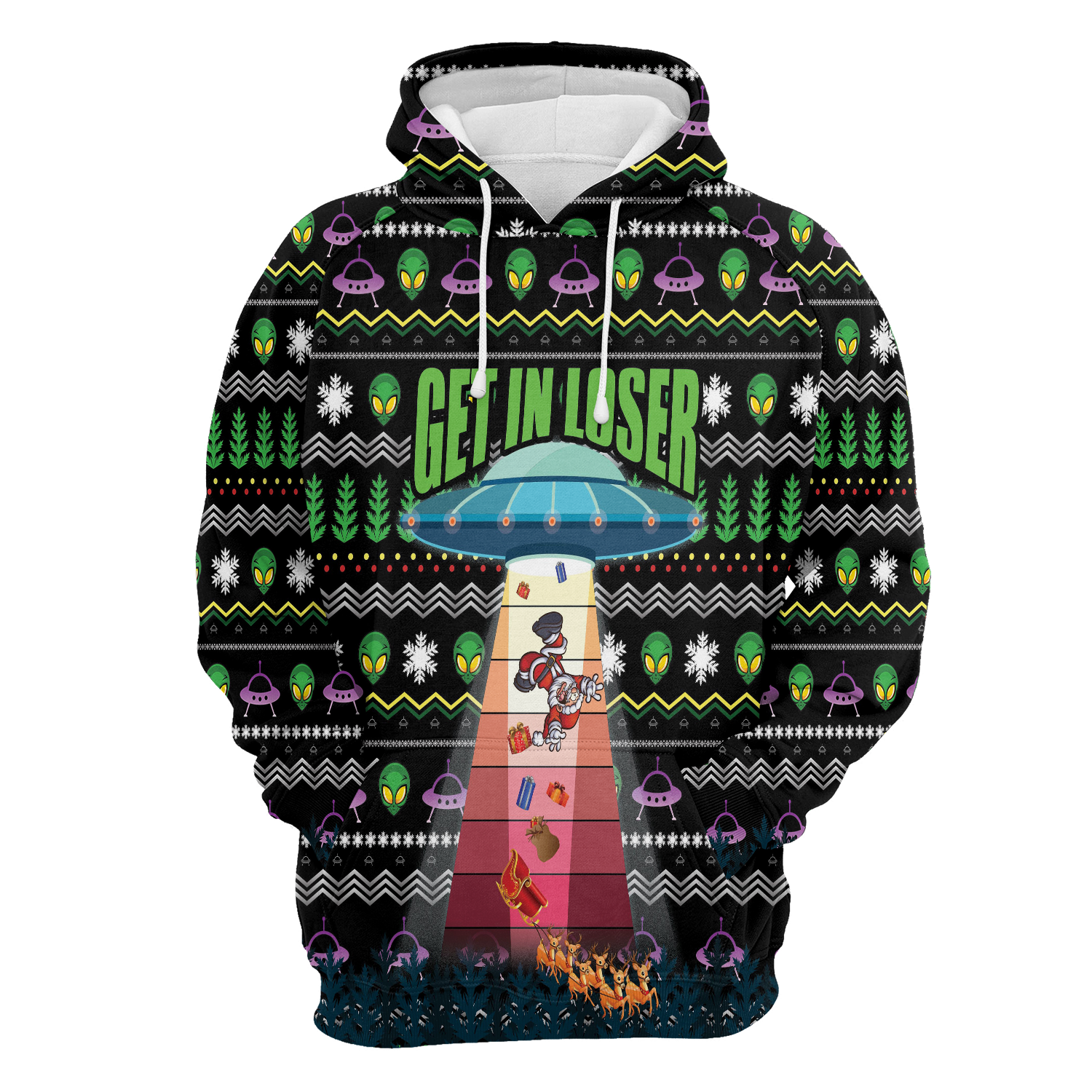 Alien Christmas Pullover Premium Hoodie, Get In Loser, Perfect Outfit For Men And Women On Christmas New Year Autumn Winter