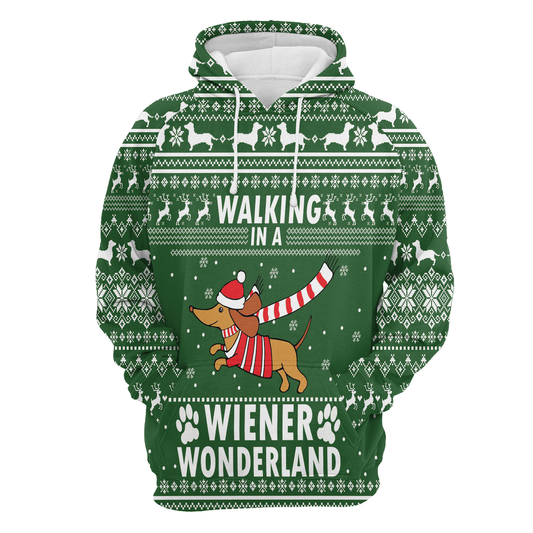 Dachshund Pullover Premium Hoodie Walking In A Wiener Wonderland, Perfect Outfit For Men And Women On Christmas New Year Autumn Winter