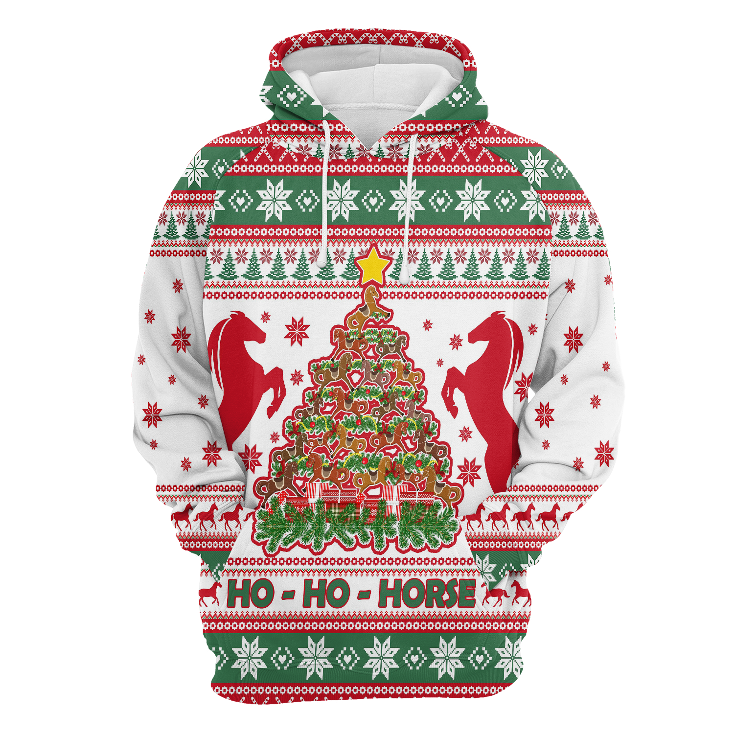 Horse Christmas Tree Pullover Premium Hoodie Ho Ho Horse, Perfect Outfit For Men And Women On Christmas New Year Autumn Winter