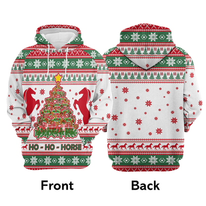 Horse Christmas Tree Pullover Premium Hoodie Ho Ho Horse, Perfect Outfit For Men And Women On Christmas New Year Autumn Winter