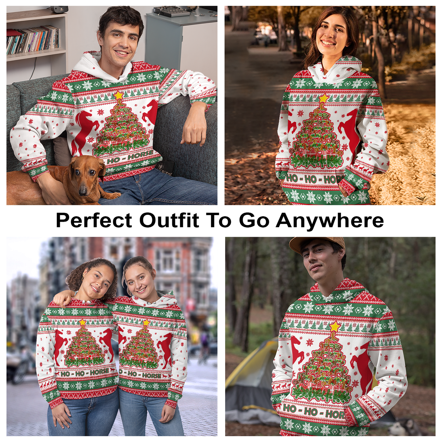 Horse Christmas Tree Pullover Premium Hoodie Ho Ho Horse, Perfect Outfit For Men And Women On Christmas New Year Autumn Winter
