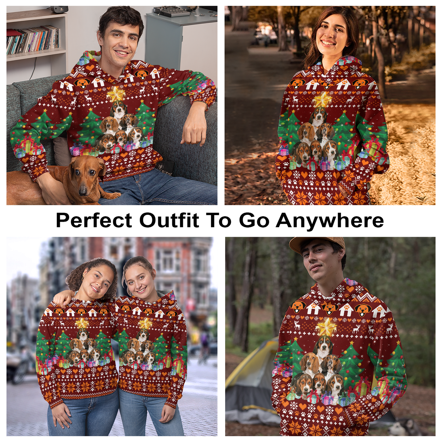 Basset Hound Pine Tree Pullover Premium Hoodie, Perfect Outfit For Men And Women On Christmas New Year Autumn Winter