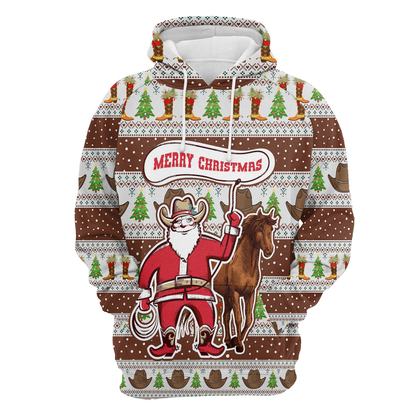 Santa Claus Cowboy Pullover Premium Hoodie Merry Christmas, Perfect Outfit For Men And Women On Christmas New Year Autumn Winter