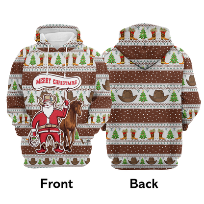 Santa Claus Cowboy Pullover Premium Hoodie Merry Christmas, Perfect Outfit For Men And Women On Christmas New Year Autumn Winter