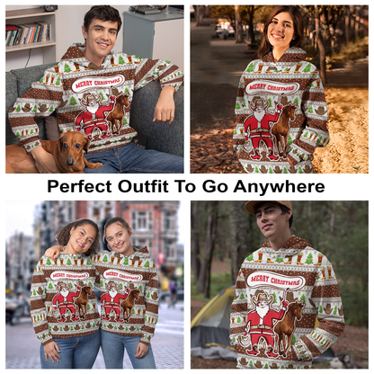 Santa Claus Cowboy Pullover Premium Hoodie Merry Christmas, Perfect Outfit For Men And Women On Christmas New Year Autumn Winter