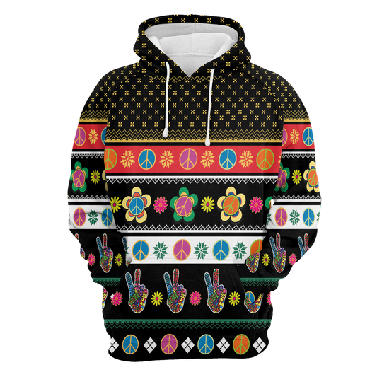 Hippie Peace Sign Christmas Pullover Premium Hoodie, Perfect Outfit For Men And Women On Christmas New Year Autumn Winter