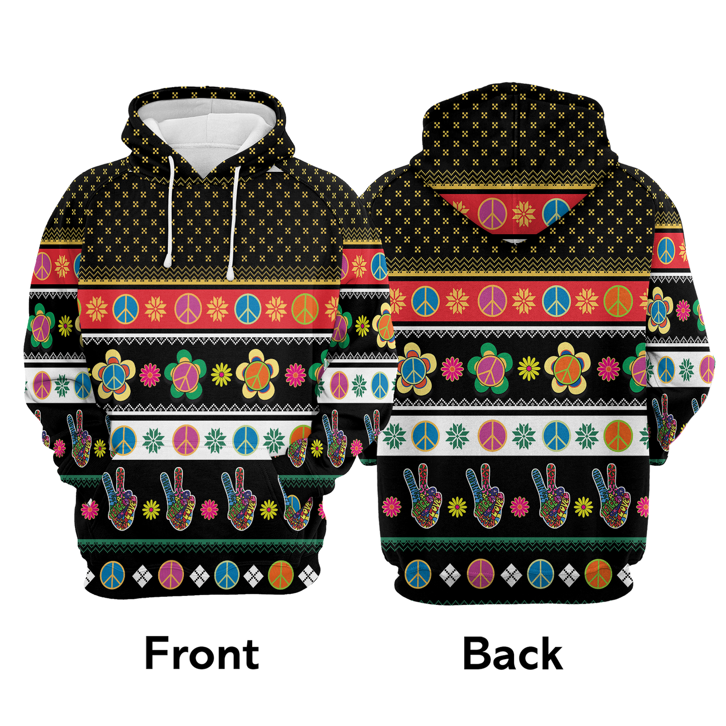 Hippie Peace Sign Christmas Pullover Premium Hoodie, Perfect Outfit For Men And Women On Christmas New Year Autumn Winter