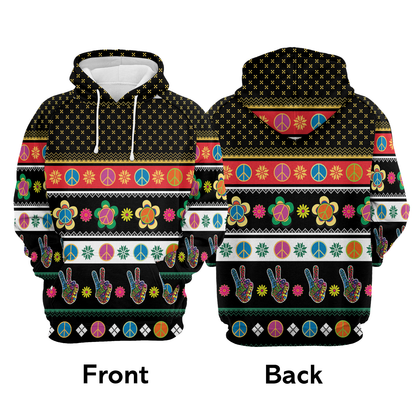 Hippie Peace Sign Christmas Pullover Premium Hoodie, Perfect Outfit For Men And Women On Christmas New Year Autumn Winter