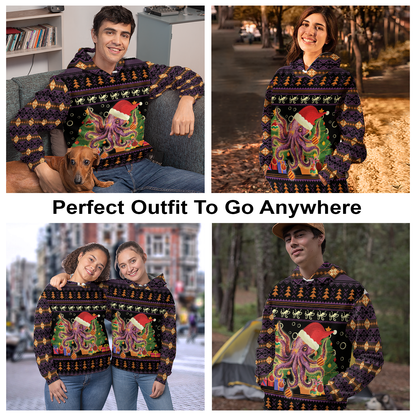 Octopus Ornaments Christmas Pullover Premium Hoodie, Perfect Outfit For Men And Women On Christmas New Year Autumn Winter