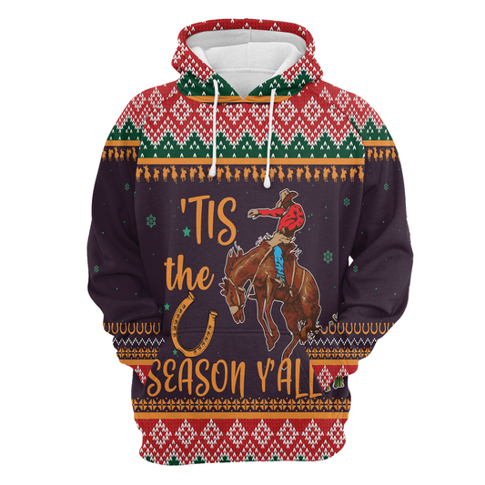 Cowboy Pullover Premium Hoodie Tis the Season Y'all, Perfect Outfit For Men And Women On Christmas New Year Autumn Winter
