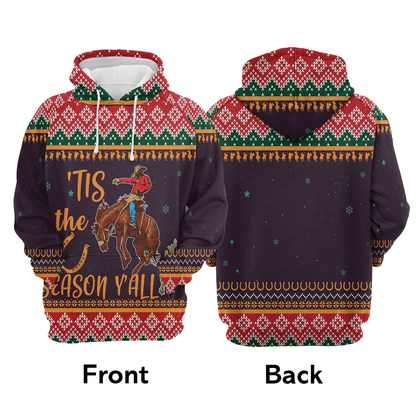 Cowboy Pullover Premium Hoodie Tis the Season Y'all, Perfect Outfit For Men And Women On Christmas New Year Autumn Winter