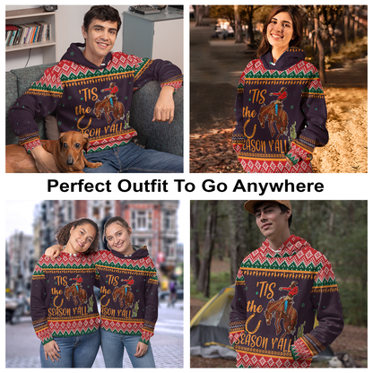 Cowboy Pullover Premium Hoodie Tis the Season Y'all, Perfect Outfit For Men And Women On Christmas New Year Autumn Winter