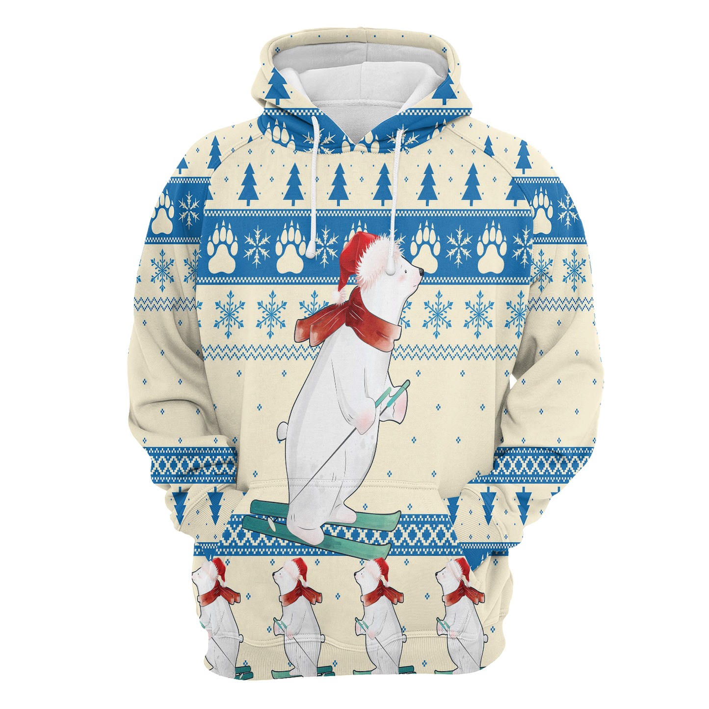 Polar Bear Skiing Pullover Premium Hoodie, Perfect Outfit For Men And Women On Christmas New Year Autumn Winter