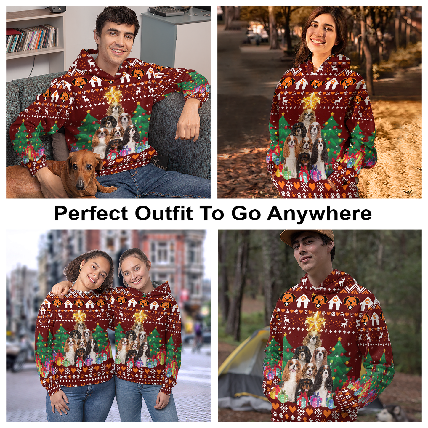 Cavalier King Charles Spaniel Christmas Tree Pullover Premium Hoodie, Perfect Outfit For Men And Women On Christmas New Year Autumn Winter