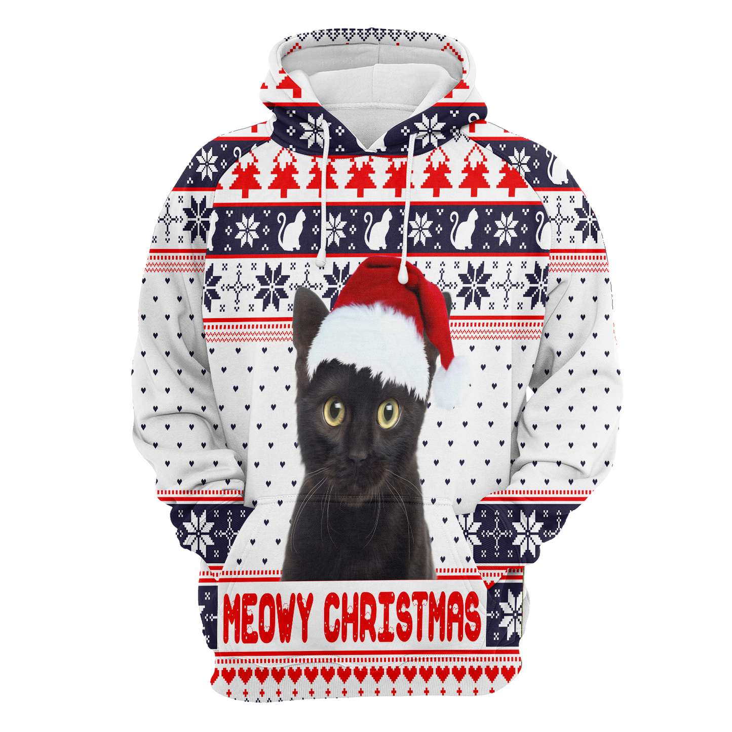 Black Cat Pullover Premium Hoodie Meowy Christmas, Perfect Outfit For Men And Women On Christmas New Year Autumn Winter