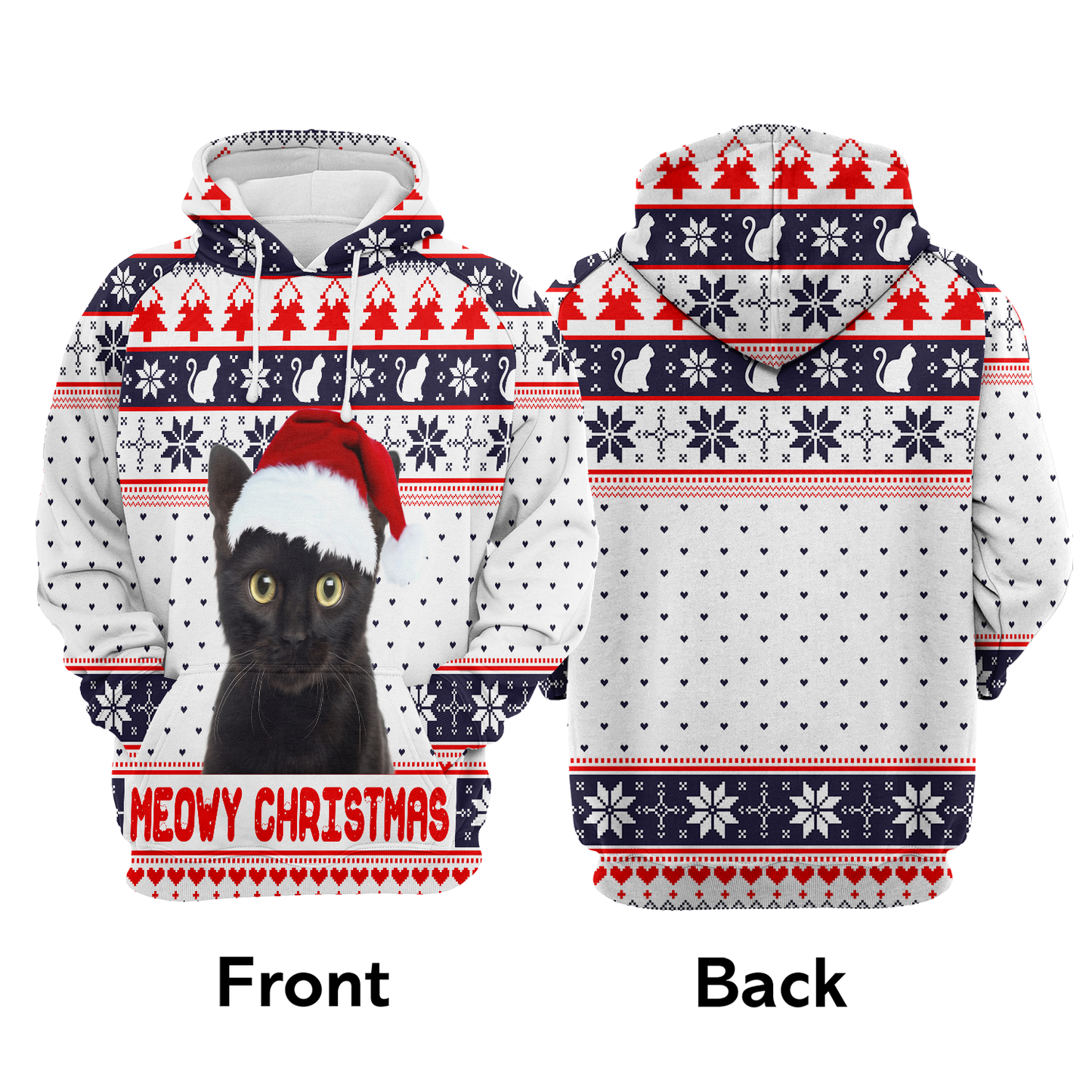 Black Cat Pullover Premium Hoodie Meowy Christmas, Perfect Outfit For Men And Women On Christmas New Year Autumn Winter