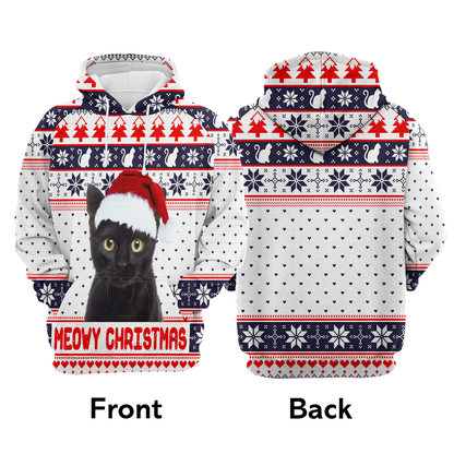Black Cat Pullover Premium Hoodie Meowy Christmas, Perfect Outfit For Men And Women On Christmas New Year Autumn Winter