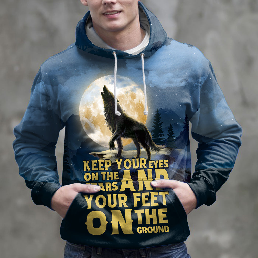 Wolf Pullover Premium Hoodie Keep your eyes on the stars, Perfect Outfit For Men And Women On Christmas New Year Autumn Winter