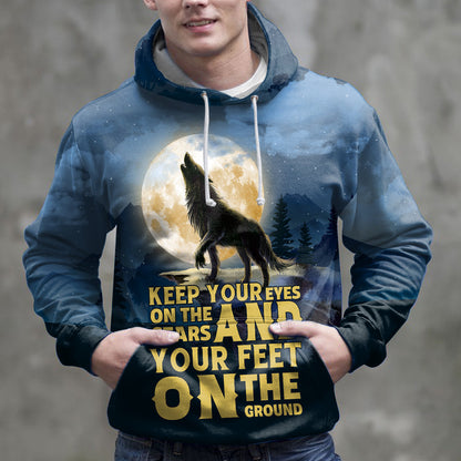 Wolf Pullover Premium Hoodie Keep your eyes on the stars, Perfect Outfit For Men And Women On Christmas New Year Autumn Winter