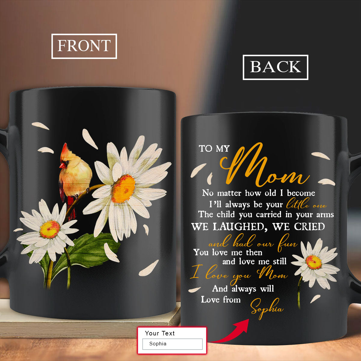 Gift For Mom Personalized Mug - Son to mom, Daisy flower, Cardinal Mug - Custom Gift For Mother's Day, Presents for Mom
