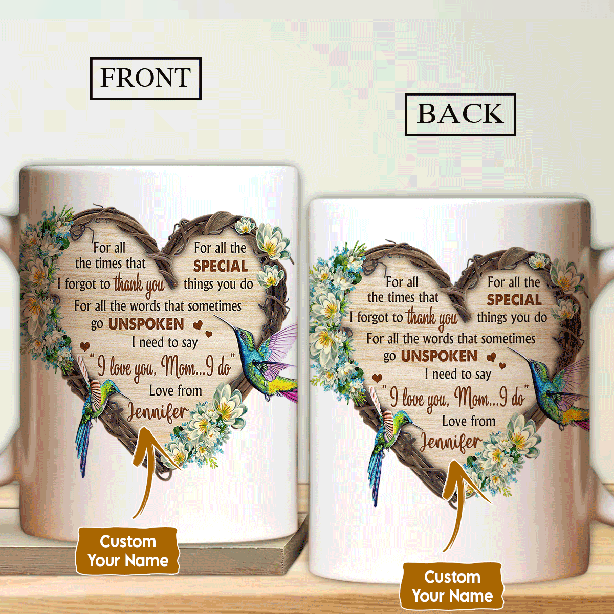 Gift For Mom Personalized Mug - Daughter To Mom, Flower Heart, Colorful Hummingbird Mug - Custom Gift For Mother's Day, Anniversary, Presents For Mom